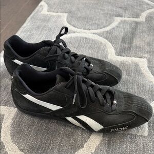Reebok Black Suede Sneakers with White Stripe Accents